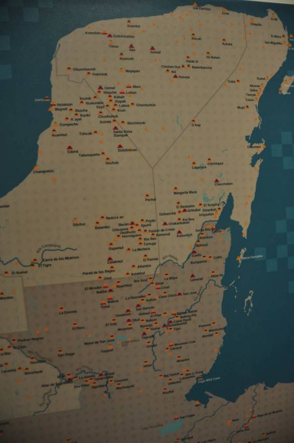 Mapa do mundo maya, do Yucatán à Honduras, passando por Guatemala e Belize, no Museu da Cultura Maya, em Mérida, a capital do Yucatán, no México